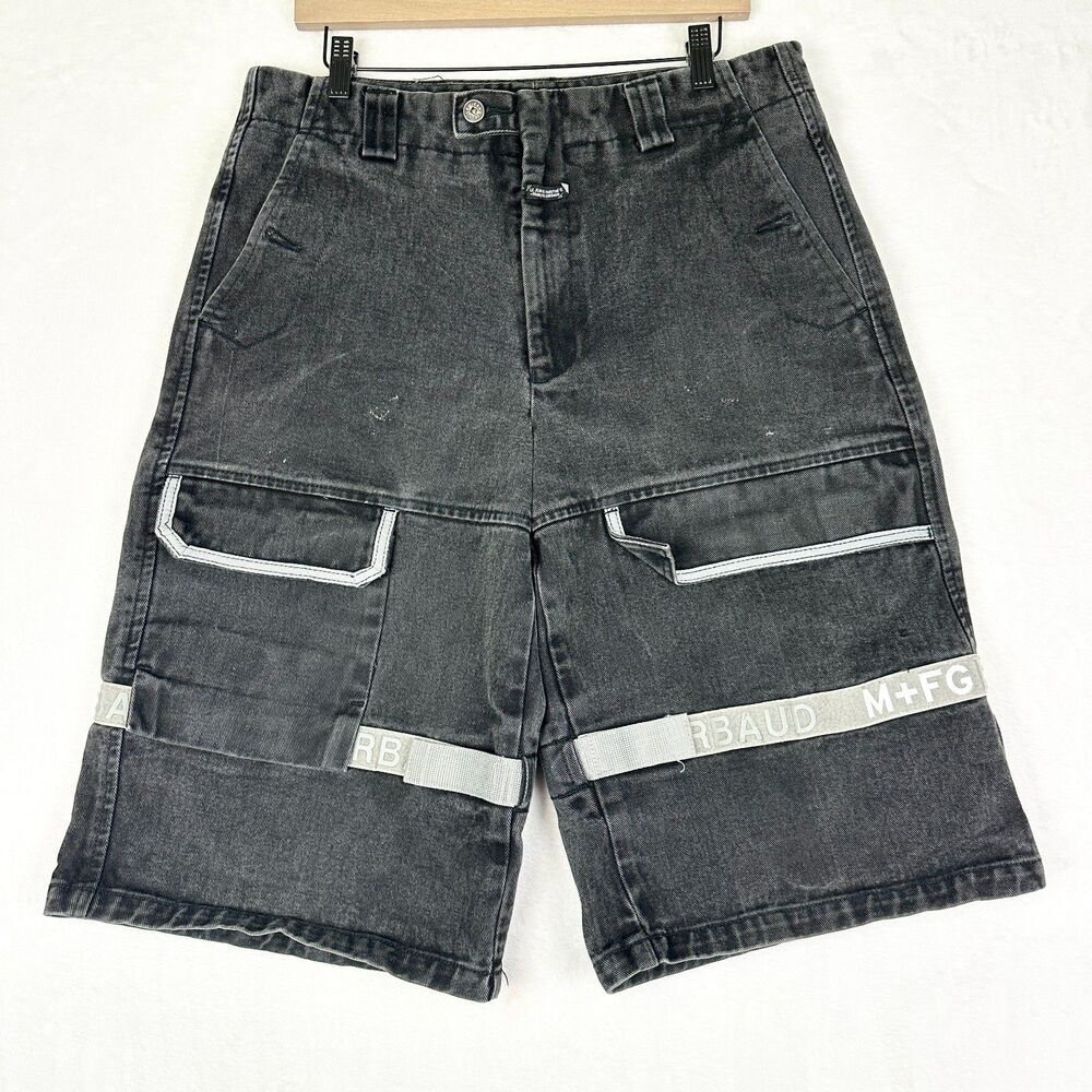 Vintage Marithe Francois Girbaud Denim Shuttle Tape Cargo Shorts Size 34 Black